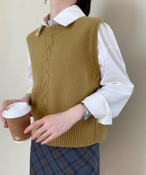 ケーブル編み ニットベスト バックボタン ニットジレ レディース ノースリーブ ニットトップス 大人 重ね着 ベストセーター カジュアル レイヤードベスト お洒落 24TPS-054